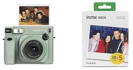 Bundle of INSTAX WIDE 400 instant camera with a 50 shot pack of INSTAX WIDE film white border