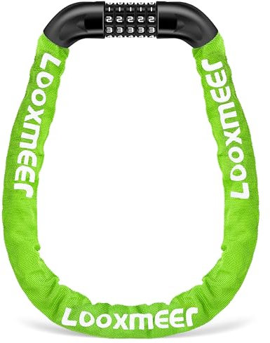 Looxmeer Bike Lock Heavy Duty, 90cm(3ft) Bicycle Lock, High Security Bike Locks, 12 Colors Cycle Locker, 5-Digit Combination Bikes Chain Locks, Cycling Locker for Bicycle Motorbike Scooter Door, Green