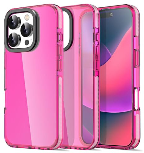 AICase Neon Hot Pink Transparente Handyhülle für iPhone 16 Pro,Trendy Damen Girly Aesthetic Preppy Bunt Süß Retro Hell Schützende Jelly Aura für iPhone 16 Pro Hülle