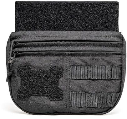 TSPRO Noir Pochette Tactique Molle Multifonctionnelle avec Plusieurs Compartiments avec Un Panneau à Scratch, Adaptée pour Les Ceintures, Gilets Tactiques et Systèmes de Sangles de Poitrine