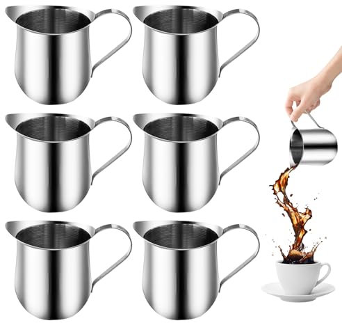 BORDEAG 6 Piezas Mini Jarra De Leche, 90 ML Jarra De Leche De Acero Inoxidable, Jarra De Acero Inoxidable, Para Hacer Arte De Café Con Leche, Capuchino