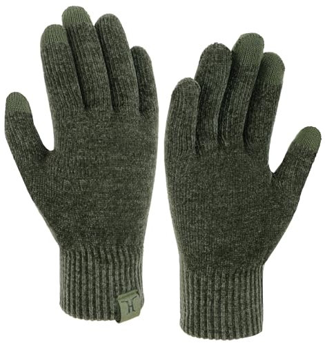 Bequemer Laden Winter Warm Damen Handschuhe Chenille Touchscreen Winterhandschuhe Strickhandschuhe mit Elastisch Manschette Frauen Geschenk, Dunkelgrün