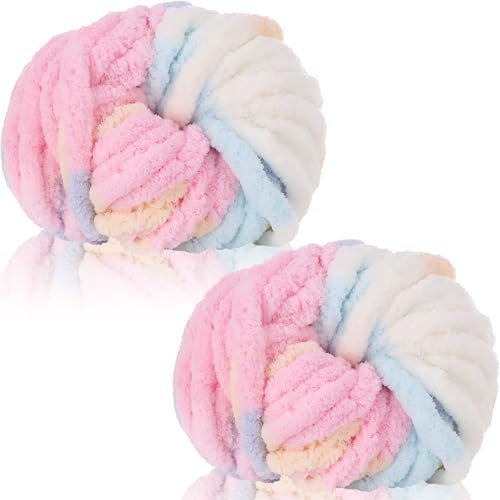 Duscdesp 500g(2 x 250g) Dicke Wolle Garn, Chenille Chunky Wolle Weiche Armstricken Wolle zum Stricken und Häkeln XXL Chenille Wolle Yarn für Decken, Kissen, Schals, Mützen (Marshmallow)