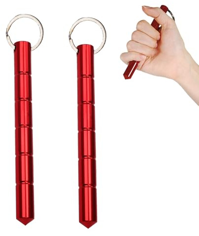 PTAHAN 2-teiliges Selbstverteidigungs-Schlüsselanhänger-Set, tragbar, Metall, 2 Stück, Aluminium, stumpfe Kraft
