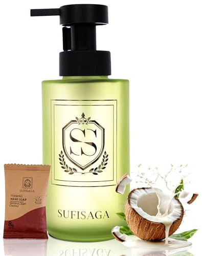 SUFISAGA Eco-Friendly Foaming Hand Soap Kit – Refillable Glass Bottle + 3 Soap Tablets = 1050ML Zero Waste, & Plastic-Free Cleaning – Sustainable Refill Hand Wash for Home & Kitchen
