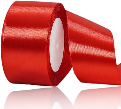 Satinband Rotes 50mm Breit, 23 Meters Geschenkband Rot Satinbänder Stoff Schleifenband zum Geschenkverpackung, Weihnachten, Bastelarbeiten, Geburtstag und Hochzeitsdekoration