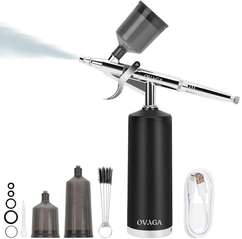 Ovaga 32PSI Airbrush Kit, Rechargeable Cordless Airbrush Compressor, Auto Handheld Airbrush Gun, Airbrush Set Portable Wireless Air Brush for Barber, Nail Art