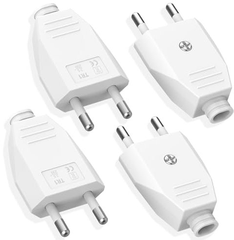 4 Pièces Fiche Européenne Plate, Prise Electrique Male 250V 2.5A, Fiches Plates, Fiche d'alimentation plate, Fiche Euro Schuko Fiche D'alimentation Domestique Décorative à Encastrer ou à Remplacer, po