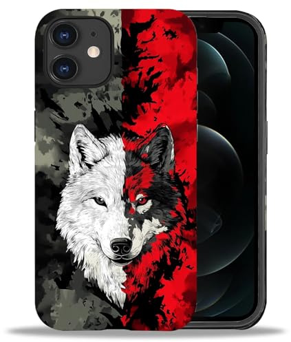 yicomon Kompatibel mit iPhone 11 Hülle, Rot Schwarz Wolf Muster Druck Matte Handyhülle Langlebig Mode Lustig Flüssigsilikon Hülle Weich Anti-Kratzer Stoßfest Schutzhülle
