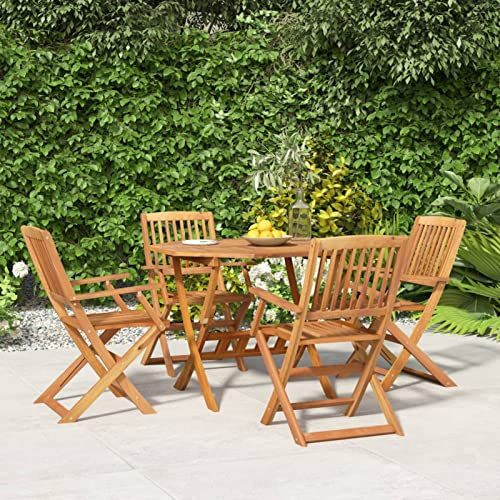 IKAYAA Holz Gartenmöbel Set für 4 Personen, 5-TLG Balkonmöbel mit 4pcs Holz Klappbar Gartenstuhl, Terrassenmöbel für 4 Personen für Balkon, Terrasse, Poolränder -Type 2