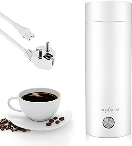 Elektrischer Reisewasserkocher Klein 380ML, Tragbarer Wasserkocher Mini Wassertasse Edelstahl, Reise Wasserkocher für Camping, Unterwegs Heizung Automatisch Abschalten für Tee, Kaffee, Babymilch