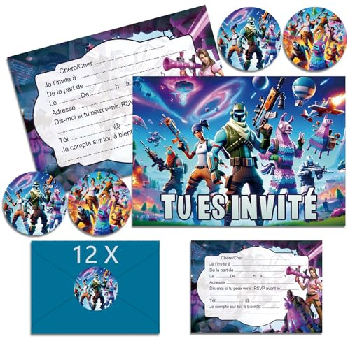 Hangsky 12x Fornit Invitation Anniversaire Junge en Français avec Enveloppes, Fornit Carte Invitation Anniversaire à Thème, Cartes d'Invitation de Fête pour Anniversaire Junge (A6) (A)