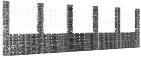 Festnight Gabionen 6 Säule Gabionenkorb Große Gabionenwand U Form Wand Gabionen Zaun Metall Steinkorb Wand Steingabionen Drahtkorb Gitterkörbe Dekorative Zäune Gartendeko Eisen 620x20x200 cm