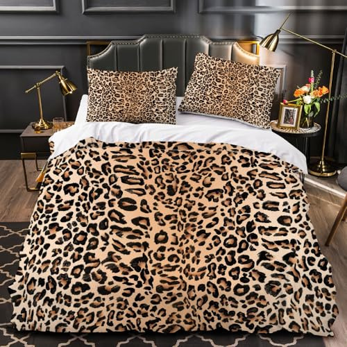 RFFLUX 3D Leopard Bettwäsche 155x220 cm 2teilig Microfaser Bettwäsche Leopard Bettbezüge Sommer Weich und Angenehme Bettbezug Set mit Kissenbezug 80x80 cm（Stil 15-2）