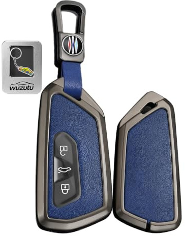WUZUTU Leder Tragbares Autoschlüssel Hülle Kompatibel mit VW Golf 8 Passat B9 Tiguan 2025 für Cupra Formentor Born Terramar Schlüsseltasche Schlüsselanhänger Accessories 3 Tasten A-Schwarzbla