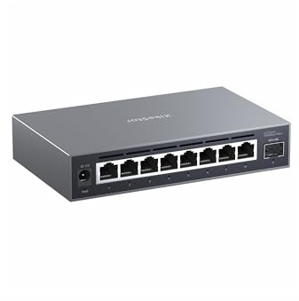 XikeStor Switch Managed 8 Porte 2.5GbE + 1 Porta 10GbE SFP+ | VLAN/QoS/LACP/STP | Guscio Metallico Senza Ventola | per NAS/PC Gaming/WiFi 6 AP | Plug & Play