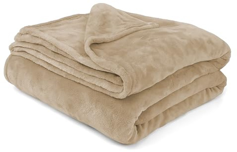 BESCH Manta de Microlina Poliéster Color Liso 160 x 220 cm Suave y Acogedora - Cobija de Polar Ligera Cálida Lavable a Máquina para Sofá, Cama o Viaje (Beige)