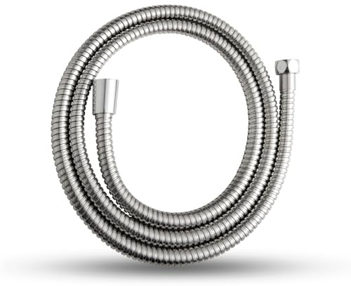 OFFO Flexible de Douche 1.5m, Tuyau Douche avec Protection Anti-Torsion, Inox Flexible Douche, Universel G1/2, pour Robinetterie de Salle de Bains, Remplacement Tuyau de Douche, Argent