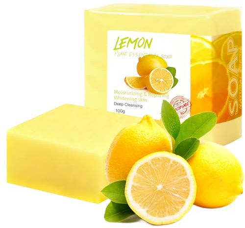 LOPHE Lemon Soap Bar, Refreshing Body Soap with Shea Butter & Olive Oil, Zesty Citrus Scent, Gentle Cleansing for Invigorating Daily Shower,100 g