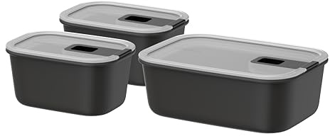 Mepal - Frischhaltdosen set 3-teilig EasyClip - Schüssel mit Deckel und Schiebeverschluss - Geeignet für Mikrowelle, Dampfgarer, Kühl- und Gefrierschrank - Luftdicht - 2x 450 + 1000 ml - Nordic black
