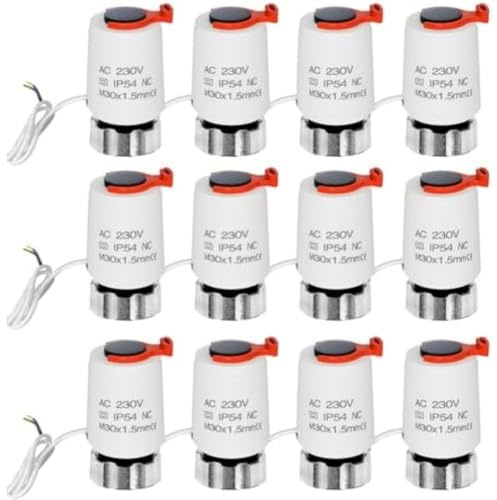 Opatiny Normalerweise geschlossener intelligenter Thermostat-Stellantrieb für Fußbodenheizung, 230 V M30 x 1,5 motorisierter Ventilantrieb mit VA80-Motor, 12 Stück