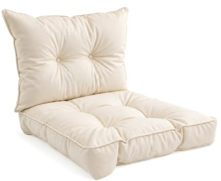POKAR Set 2 Cuscini per Sedia da Esterno: Seduta 60x60x10 + Schienale 60x40x10 cm | Impermeabile e Idrorepellente | Cuscini per Divano, Sedie in Rattan e Arredamento da Giardino | Made in EU | Beige