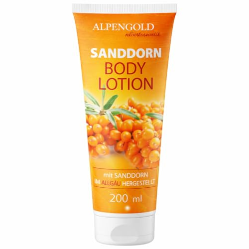 Alwag Naturkosmetik Sanddorn Lotion 200 ml – Feuchtigkeitsspendende Bodylotion mit Sanddorn – Schnell einziehend – Für jeden Hauttyp