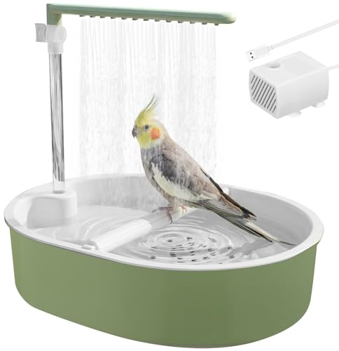 Wellensittich Dusche,Vogeldusche Wellensittich,USB-Betrieben,Einstellbarer Wasserdurchfluss, Papageiendusche mit fließendem Wasser für Unzertrennliche,Wellensittiche,Afrikanische Munias und Aras
