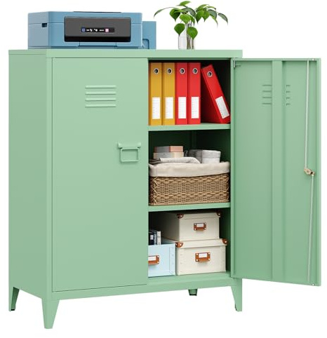 Sightlife Aktenschrank abschließbar Schrank Büro Metallschrank Aufbewahrungsschrank verstellbare Ablagen Stahlschrank Abschließbar mit 2 Türen Spind Mehrzweckschrank 90x 80x 40 cm Grün