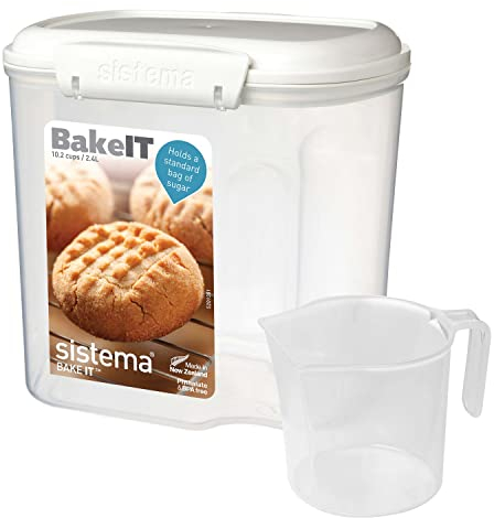 Sistema BAKE IT recipiente para guardar alimentos | 2,4 l | Recipiente para guardar alimentos para despensa | Sin BPA | Blanco/transparente | 1 unidad