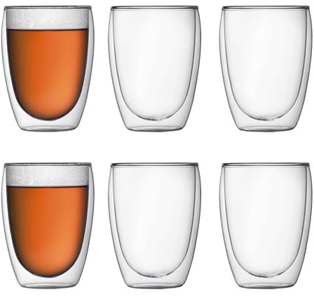 Bodum 12oz Pavina Double Wall Insulated Tumbler, High-Heat Borosilicate Glass, Set of 6, Clear