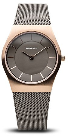 BERING Damen Quarz Uhr | Armbanduhr 30 mm roségoldenes Edelstahlgehäuse und graues Zifferblatt | Milanaisearmband | Saphierglas | 5 ATM | 11930-369