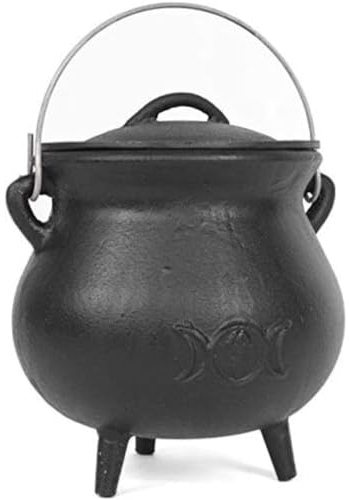 Mystical Black Cast Iron Triple Moon Cauldron - 19cm (1 Pc.) - Creepy Design & Durable Enchantment Pot - Perfect for Halloween