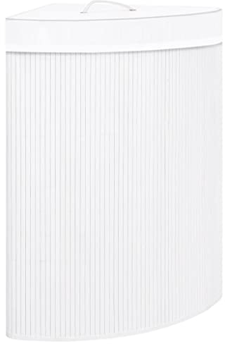 vidaXL Panier à Linge d'angle Corbeille à Linge Bac à Linge Rangement de Vêtements Salon Chambre à Coucher Salle de Bain Intérieur Bambou Blanc 60 L
