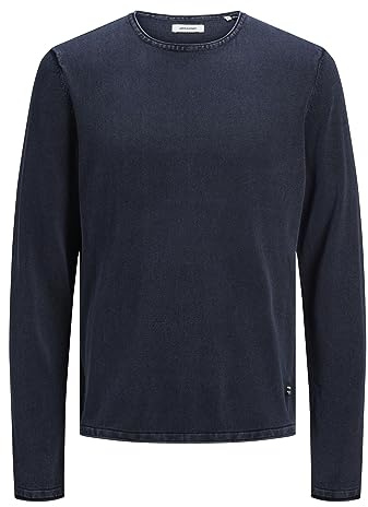 JACK & JONES Herren Strickpullover Rundhals Basic Langarm Sweater Baumwolle Shirt JJEHILL, Navy Blazer, XS