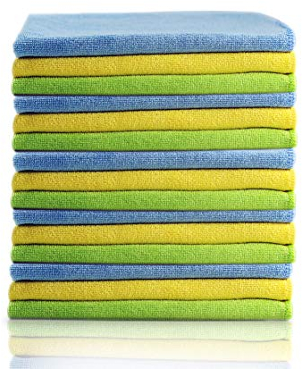 Glart Paños de limpieza para coche de microfibra sin pelusa, suaves, absorbentes y respetuosos con la pintura, 40 x 40 cm, azul, verde, amarillo (paquete de 15)