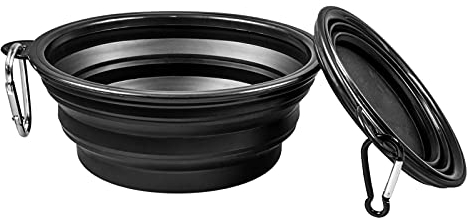 PhoneNatic Faltbarer Silikon-Hundenapf in schwarz, Reisenapf für Hunde und Katzen mit Karabiner – 350ml