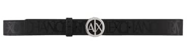 Armani Exchange Women's, Essential, all over logo, metal circle logo, Belt Black, 65