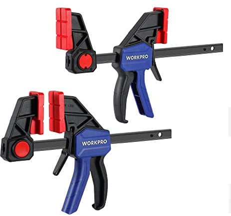 WORKPRO Profi Einhandzwingen Set 2 Stück mit 136kg Spannkraft, Spannweite 150mm Dehnbereich 175mm - 335mm, Schraubzwingen Spanner aus Stahl und Nylon für präzises Fixieren