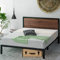 Zinus Mory Double Bed frame - Bed 135x190 cm - 30 cm Height - Metal and Wood Platfomr Bed frame with Wood slat support - Brown