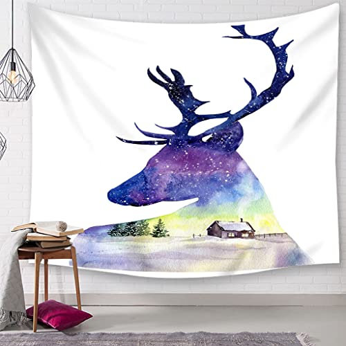 EHOMERY Wandteppich XXL Wandtuch One Piece Lila Elch Silhouette Abstrakte Kunstmalerei Paar Outdoor Wandbehang Deko Wandschmuck Groß Schlafzimmer Wohnzimmer Wanddekoration 37X29 Inches