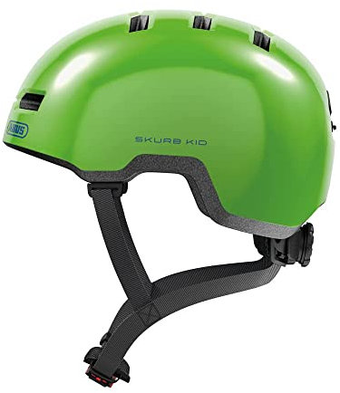 ABUS Kinderhelm Skurb Kid - robuster Fahrradhelm im Skater-Look mit Platz für einen Zopf und vielfältigen Designs - für Mädchen und Jungen - Grün Glänzend, Größe S