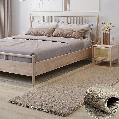 MY-RUG Teppich Shaggy Star Hochflor rechteckig beige 200 x 80 cm - Wohnzimmerteppich, Kuschelteppich, Einfarbig