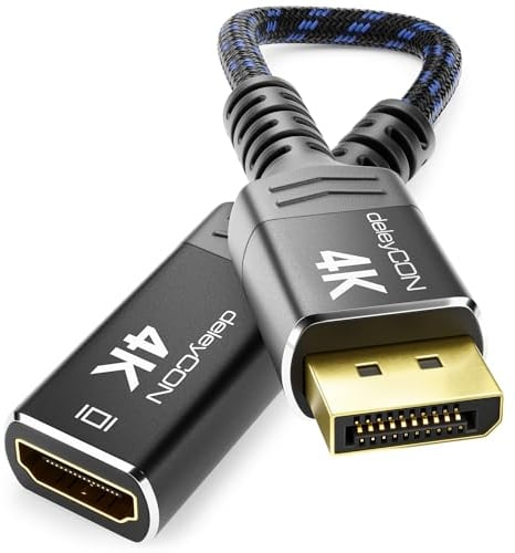 deleyCON Adaptateur DisplayPort vers HDMI (pour Monitor/TV/Projecteur) - 4K@30Hz // 1080P@60Hz - Connecteur en Aluminium Câble en Nylon DisplayPort vers Prise HDMI - pour Ordinateur DP PC - Noir