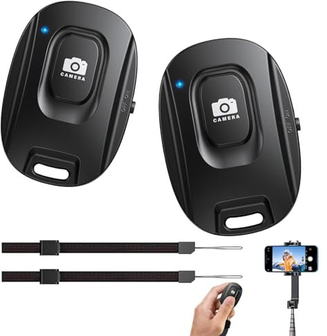 2 Pack Wireless Camera Remote Shutter, Bluetooth Photos Videos Long Lasting Selfie Button Clicker Release Compatible with IOS and Android Smartphones Devices Wrist Strap battery Included (Black)