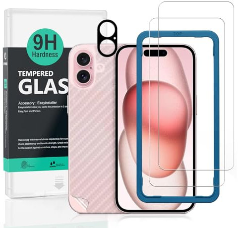 Ibywind 2 Pezzi Vetro Temperato per Apple iPhone 16 Plus 5G 6,7,con 1 Pezzo Pellicola Fotocamera,Pellicola Posteriore da 1 Pezzo,Anti Graffio,Pellicole Protettive con Durezza 9H