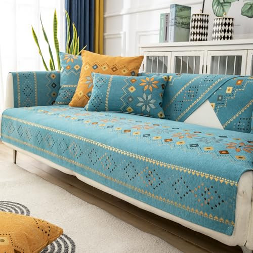 Nitoope Bohème Stil Sofa Überzug Sofabezug, Chenille Couch überzug Sofa Sitzkissenbezug, Sofaschoner rutschfest, Sofabezug 1 2 3 Sitzer Couch überzug, Einfache und schöne Muster, für Wohnzimmer