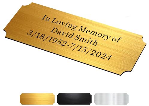 Engraved Plaques Personalised Memorial Plaques for Doors Urns Solid Metal Plate Engraved 1x3in Name Plate Name Label Plaque Name Tags with Adhesive Backing (Gold-1x3in, Design 1)
