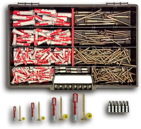 Fischer Dübel & Torx Schrauben Set – 280 Teile inkl. Bits & Sortimentskoffer – Größen 5x25 bis 10x50 mm – Heimwerker Set für Beton, Stein & Gipskarton