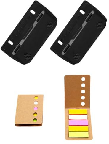 TPZORJX 2 Stück Taschenlocher mit 2 Stück Haftnotizen, Mini-Taschenlocher für Etikettenbindung, Aktenlocher, Locher für Schule, Büro und Zuhause (Schwarz)
